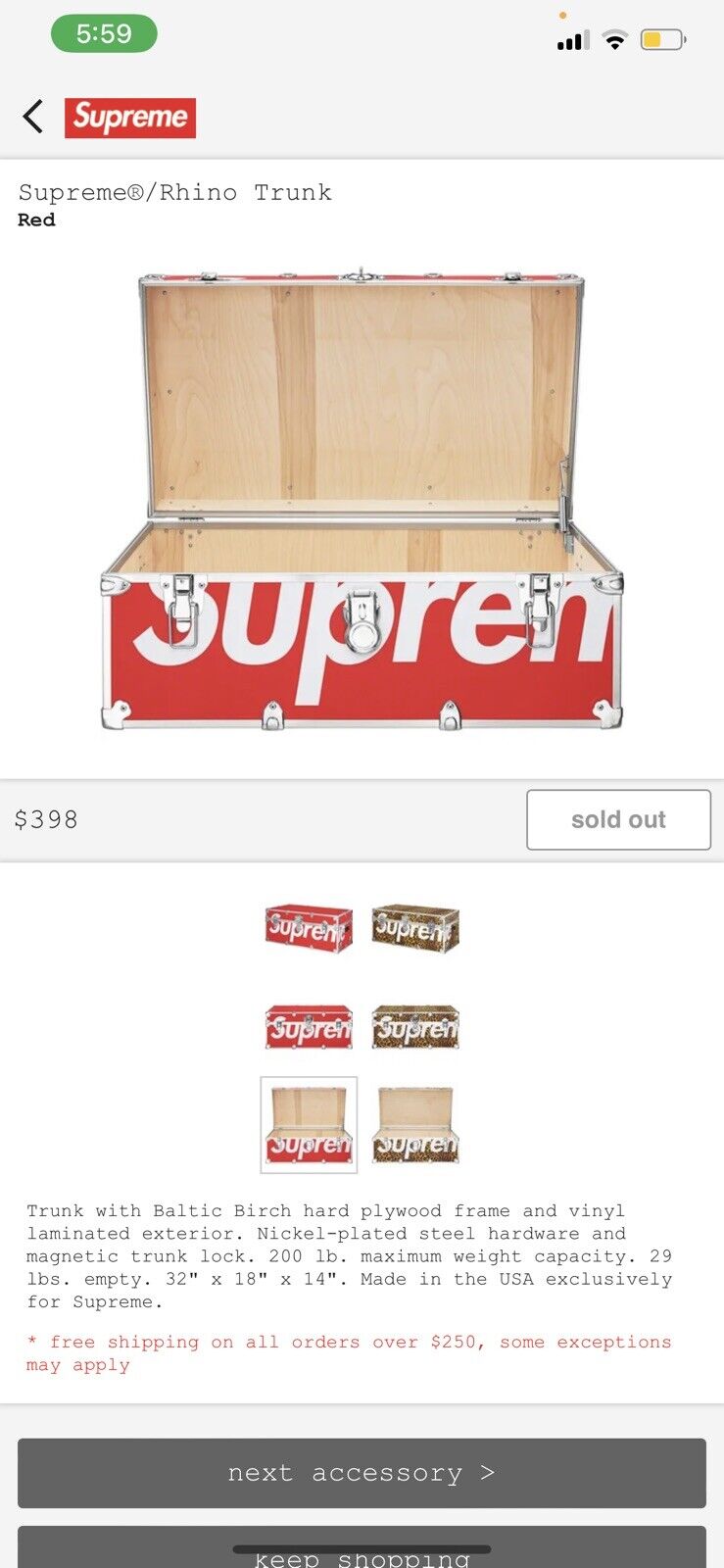 Supreme Rhino Trunk Red レッド 赤