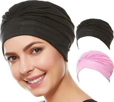 Swim Caps for Women Swimming Turban Polyester Latex Lined Pleated for Ladies