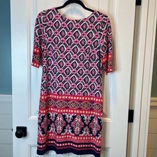 Eliza J Women's Pink Mini Dress with Tribal Print. Elbow length Sleeves. Size 6.