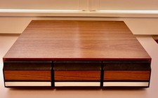 Vintage Retro Faux Wood Grain 3 Drawer Cassette Rack Holder Case Good Condition