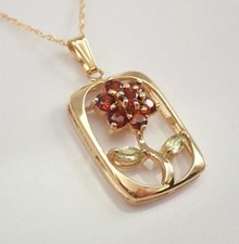 1.50Ct Round Cut Red Garnet Flower Pendant 14K Yellow Gold Plated "18 Free Chain