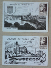 Cartes Premier Jour 1948 Journée du Timbre Etienne Arago Tours Auxerre 06/03