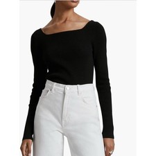 Other Stories Los Angeles Atelier Square Neck Wool Blend Rib Sweater Black M