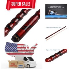 58" Pool Cue/Pool Stick Ergonomic Design Hardwood Canadian Maple 13mm Tip 18-...