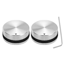 2Pcs Aluminium Potentiometer Knobs, 1/4"x0.7" w White Black Rubber Ring
