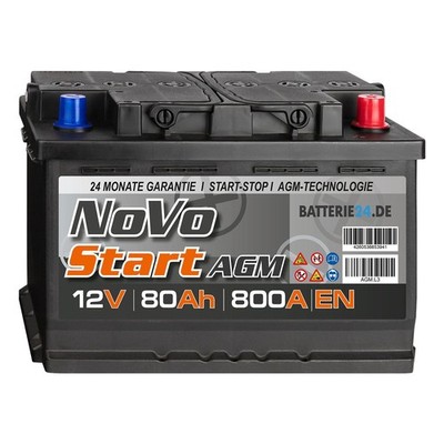 NoVo AGM 80Ah Autobatterie 12V Start-Stop Starterbatterie 570901076