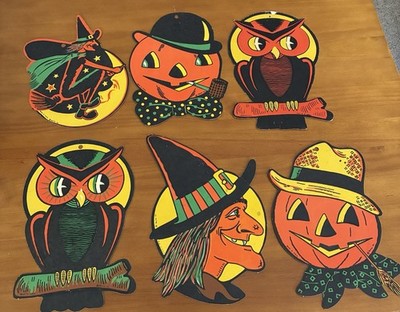 Lot Of 6  Vintage Beistle Embossed Halloween Die Cut Cutout Decorations