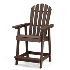 Tall Bar Stool HDPE Chair w/ Armrest Footrest Home Indoor Outdoor Patio Brown