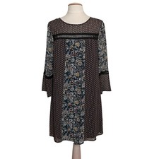 Signature Studio Womens Dress M Bell Sleeve Floral Mixed Print Hippie Boho Sheer