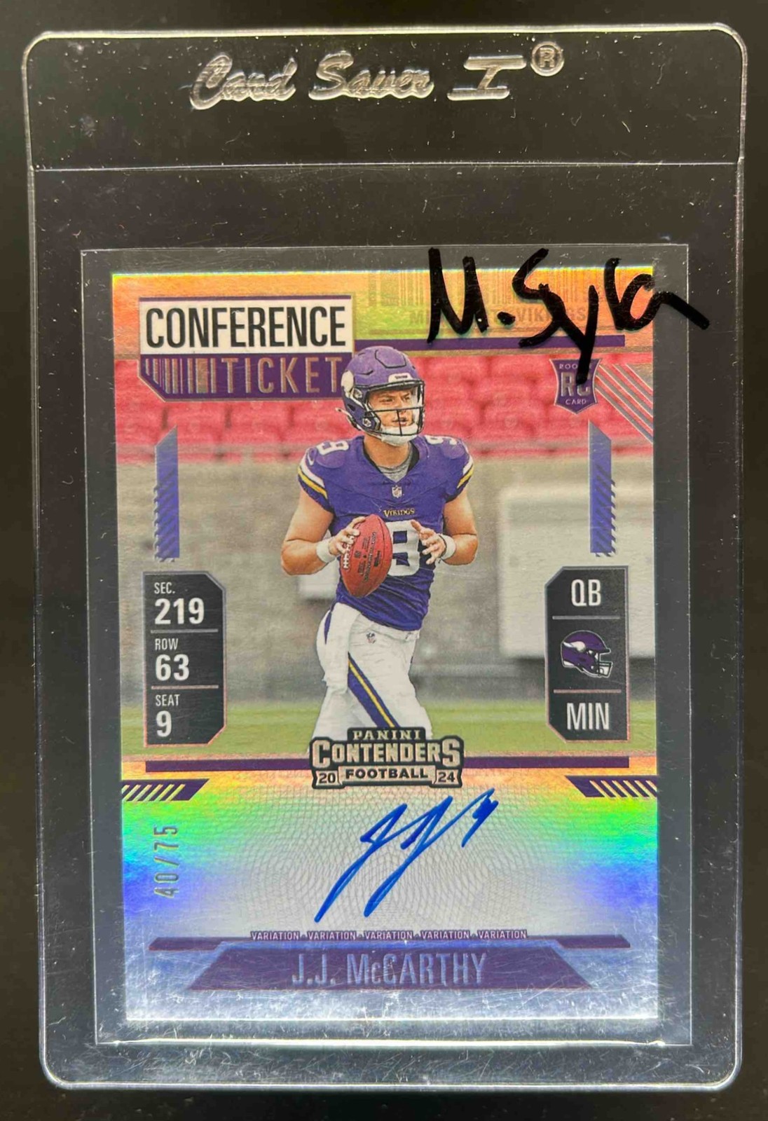 2024 Contenders JJ McCarthy Rookie Ticket Variation Auto Conference RC VAR #0/75