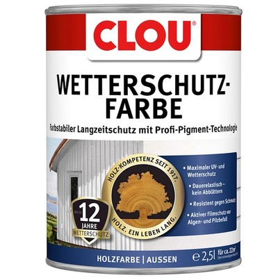 Clou Wetterschutzfarbe 2,5 Ltr. steingrau Holzschutzfarbe für Aussen
