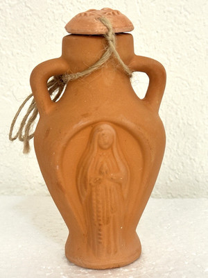 Virgin Mary Relief Art Terracotta Bottle Holy Water Pot Ephesus