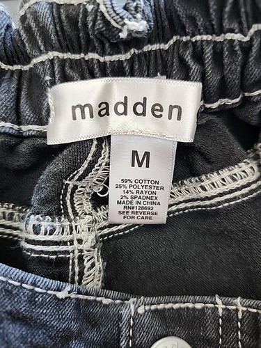 MADDEN GIRL Jeans Size M Baggy Denim Cargo NWT Black Wide Leg Skater Streetwear - Picture 3 of 11