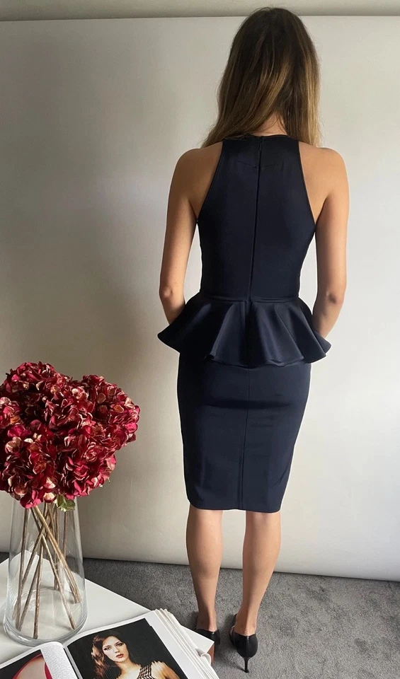 Vestido GIVENCHY Fr 40 Reino Unido 12 Azul Marino Jersey Peplum Mangas Cortadas Foto 3 de 4