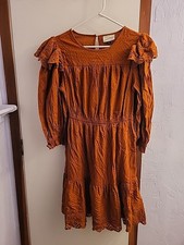 Universal Thread Size M Ruffle Prairie Dress Rust Color Midi 3/4 Sleeves