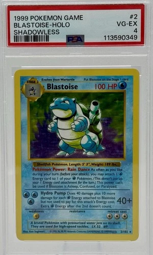 1999 POKEMON BASE SET SHADOWLESS HOLO #2 BLASTOISE PSA 4