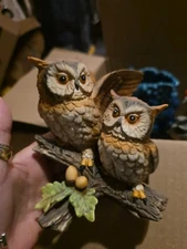 Vintage Homco Great Horned Owl Pair on Branch  Home Interiors 1404 Porcelain
