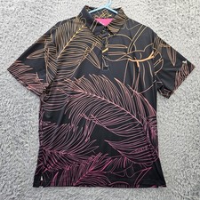 Birdie Bound Performance Golf Polo Shirt Men Large Palm Fronds All Over Print