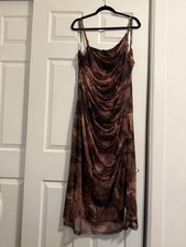 ASOS DESIGN Plus US 22 Ruched Mesh Midi Dress Brown Abstract Sleeveless