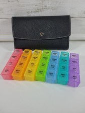 XL 7-Day Medicine Organizer Box with PU Leather Case Black New