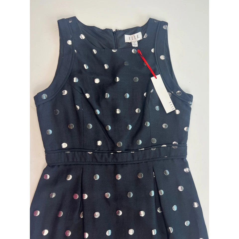 Vestido Elle Semi Formal Mujer Negro Plateado Lunares Sin Mangas Ajuste Acampanado Talla 8 Foto 4 de 4