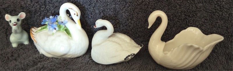 Lenox Ring Holder Swan, Adderley Swan Plus 2 Other Figurines
