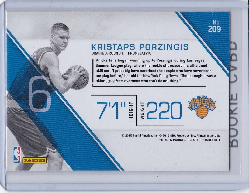 KRISTAPS PORZINGIS ROOKIE CARD 2015/16 Prestige Basketball RC Knicks Mavs LATVIA - Image 2 of 2