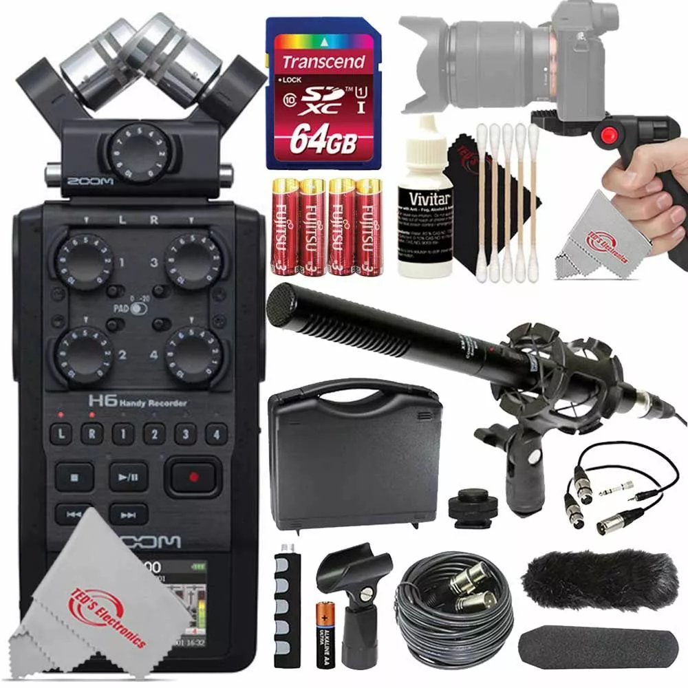 Zoom H6 All Black (2020 Version) 6-Track Portable Recorder + 64GB Accessory  Kit