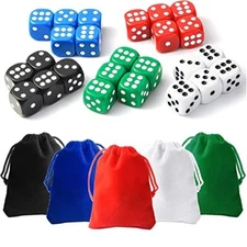 25 Pieces Dice Set 6 Sided 5 Colours Spot Dice with Bags for Tenzi, Farkle, 