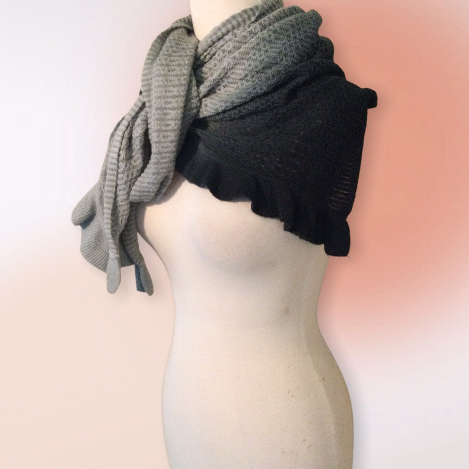 Ruffled Ombré Colored Rectangular Knit Scarf - image 2