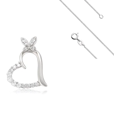 BIJOUTERIE PAPILLON BLEU Collier - Femme - Pendentif - Coeur - Cristal - Argent 925/1000 - 45 cm