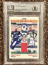 EMMITT SMITH MARK CARRIER DUAL SIGNED AUTO 1991 SCORE Rookie ROY Card BECKETT