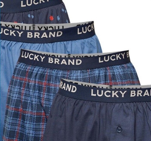Lucky Brand Knit Boxer Shorts Cotton Assorted Blue Print Color Underwear 4 Pack - Picture 2 of 9