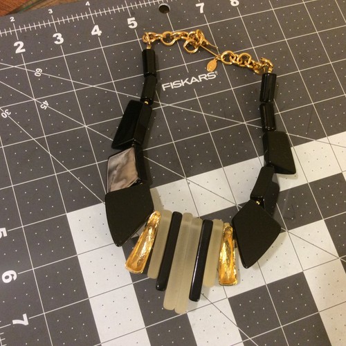 Vintage Signed PARK LANE Goldstone Black Lucite 18" Statement Necklace - Picture 7 of 15