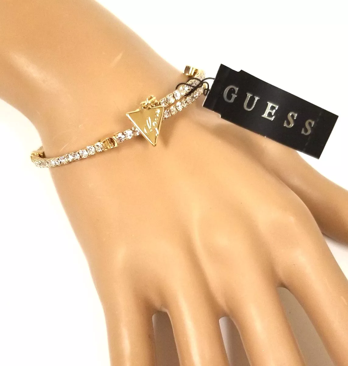 NEW GUESS GOLD TONE THIN CRYSTALS FLEXIBLE CUFF BRACELET STARS