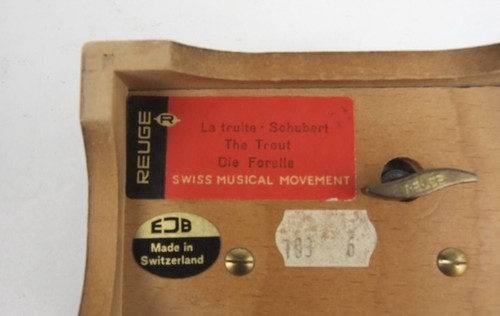 EJB Vintage Switzerland Reuge La truite-Schubert Wooden Music Box Tested Works - Foto 5 di 9