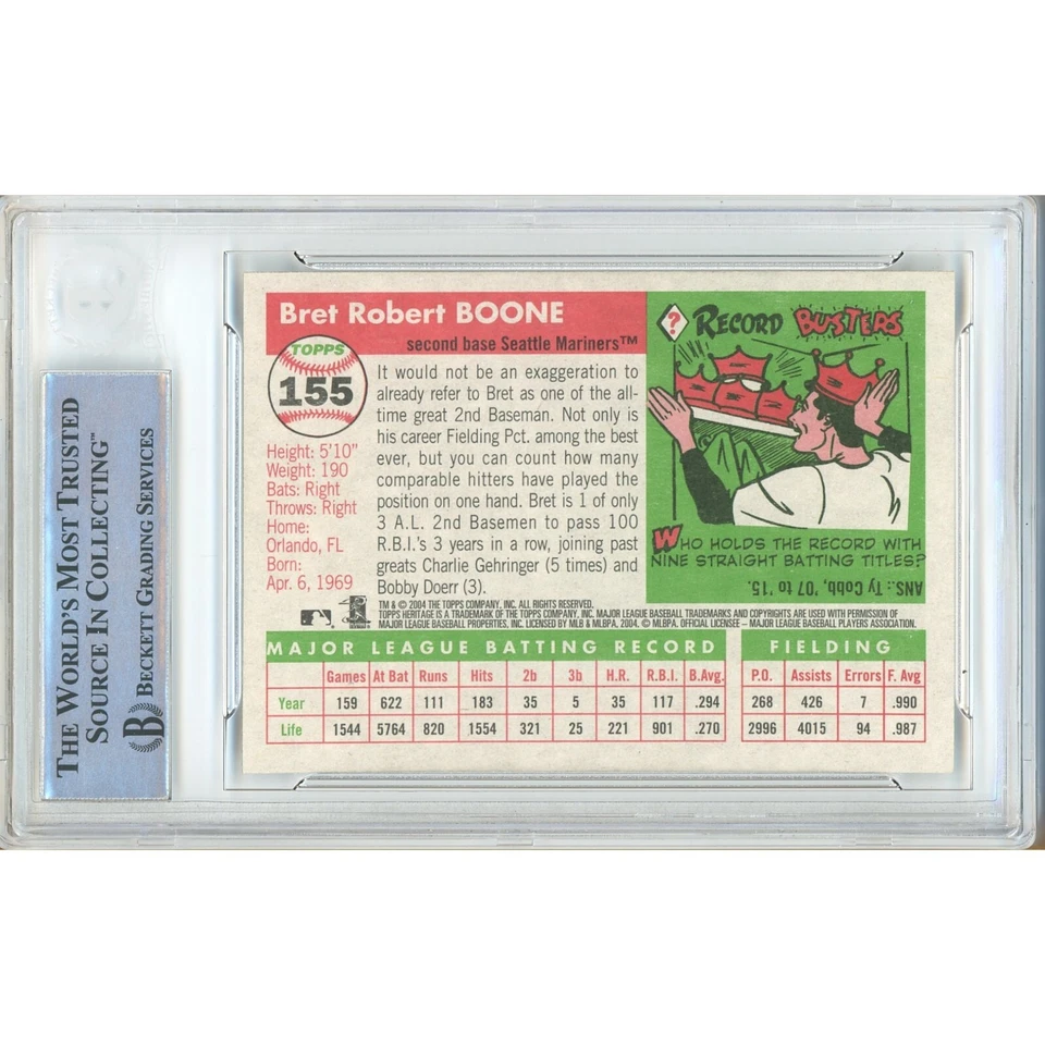 Bret Boone Signed 2004 Topps Heritage #155 Beckett BAS Slabbed Mariners MLB Auto - Image 3 of 4