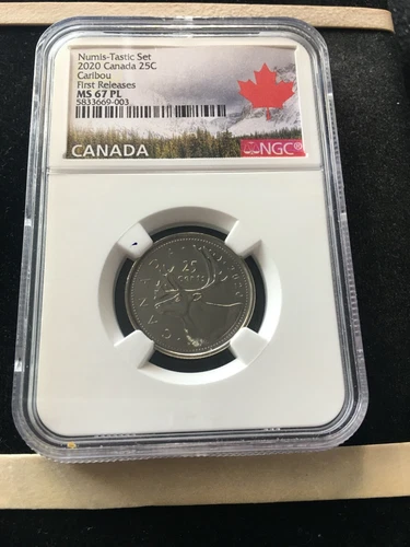 2020  Caribou, NGC Graded Canadian, ¢25 Cent, **MS-67 PL** 1st Rel. #003