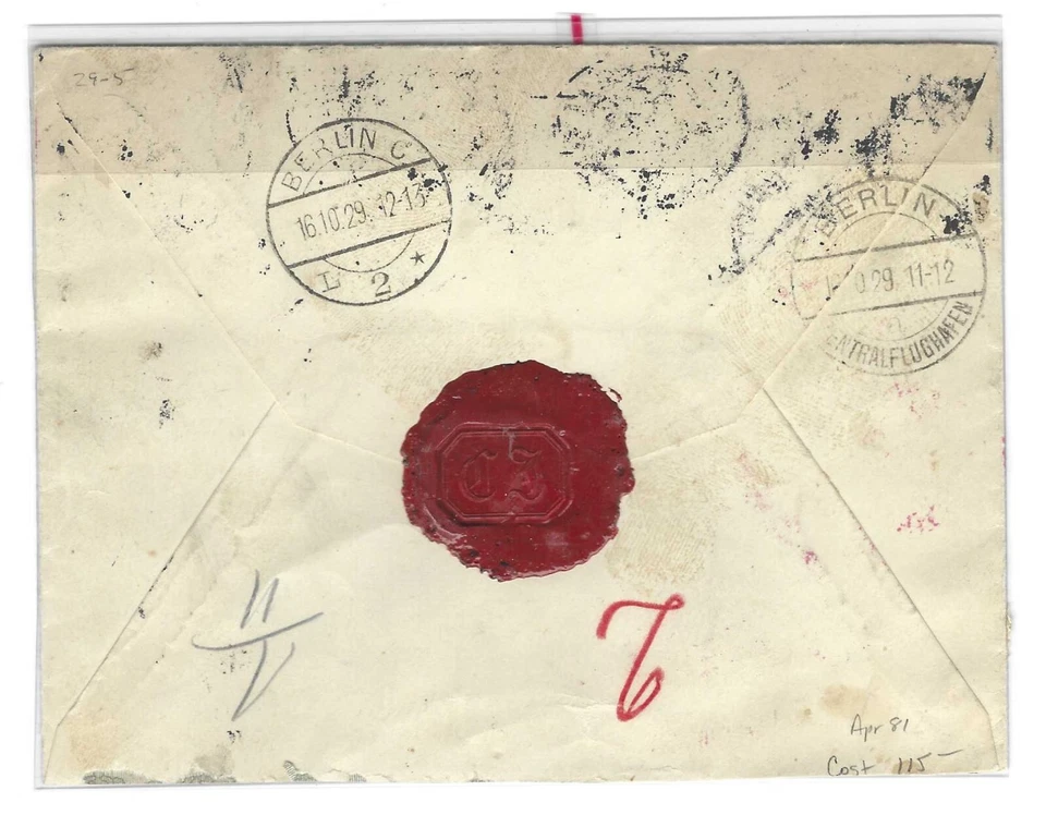 DINAMARCA 1929 A ALEMANIA CORREO AÉREO REGISTRADO CUBIERTA COPENHAGUE A BERLÍN FRANQUEADO Foto 2 de 2