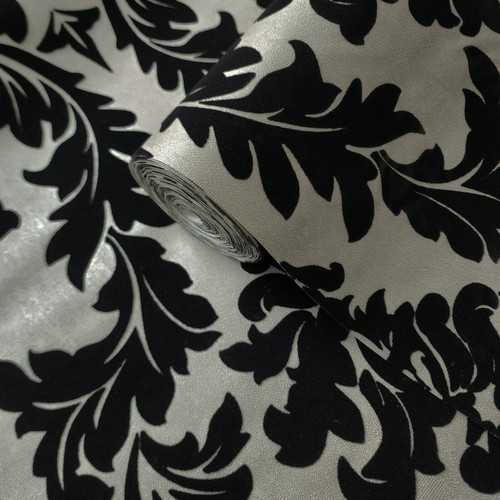 Flocking wallcoverings beige black Flocked Victorian damask velvet Wallpaper 3D - Picture 15 of 18