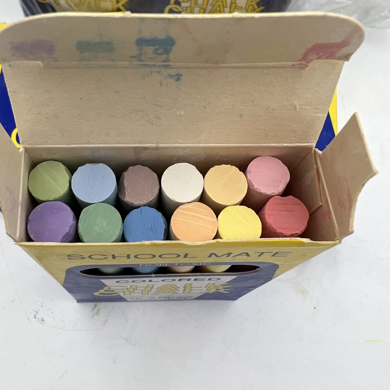 NOS School Mate Lot 11 Boxes = 108 Colored Chalk Anti Dust Non Toxic Made Israel