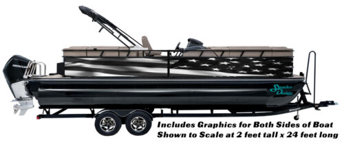 Abstract Grey American Flag Graphic Decal Kit Fishing Boat Wrap Vinyl Pontoon US
