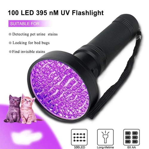 100 LED UV Torch Ultra Violet Flashlight Blacklight Lamp Camping Money Checker - Picture 2 of 16