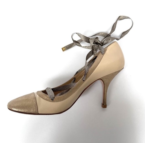CHANEL Leather Lace Up Heels Size 40 - Picture 3 of 10