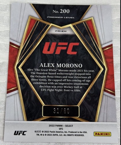 2022 Select UFC Alex Morono Purple Prizm /60 SP Premier Level Rookie RC #200 - Picture 2 of 2