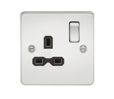 Image of Flat plate 13A 1G DP switched socket - polished chrome with black insert
