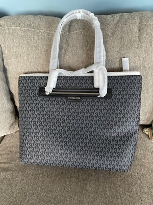 MICHAEL KORS SLATER LG TRAVEL TOTE BAG BLACK / OPTIC WHITE LOGOPRINT NEW W/ TAGS
