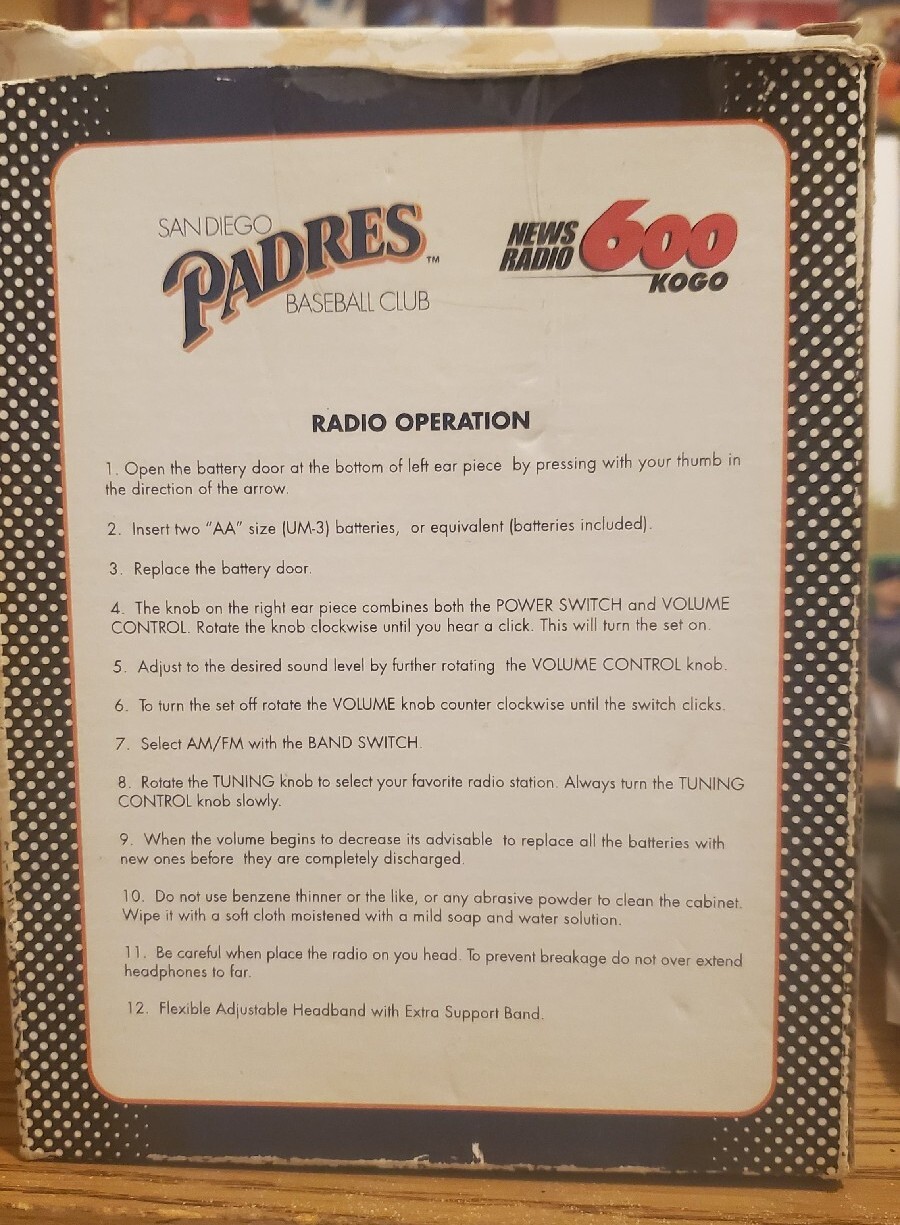San Diego Padres AM/FM Blue All Weather Headphone Radio KOGO Vintage ...