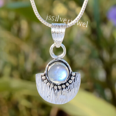 Moonstone Gemstone 925 Sterling Silver Half Moon Pendant For