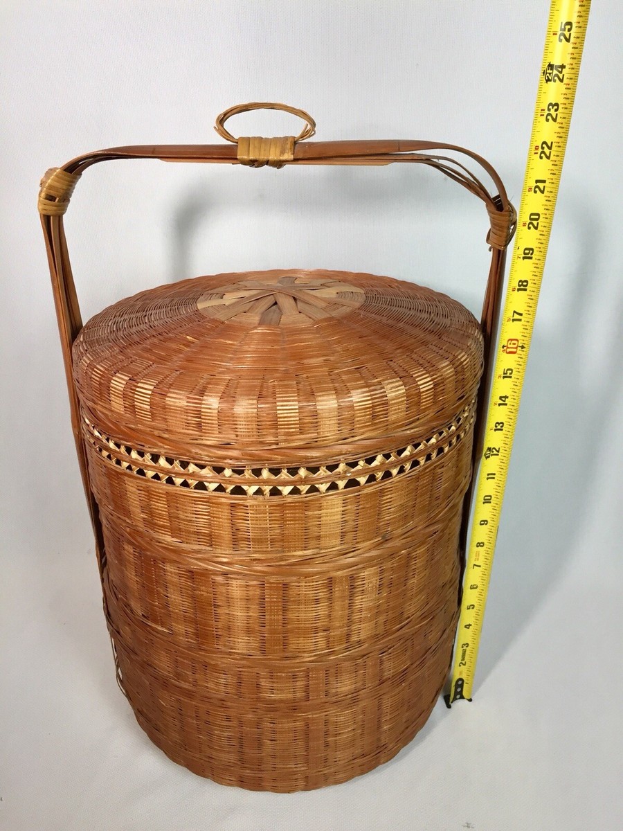 antique chinese basket/アンティークチャイニーズバスケット Antique Chinese 3-Tier Woven Wedding Storage Basket | Chairish